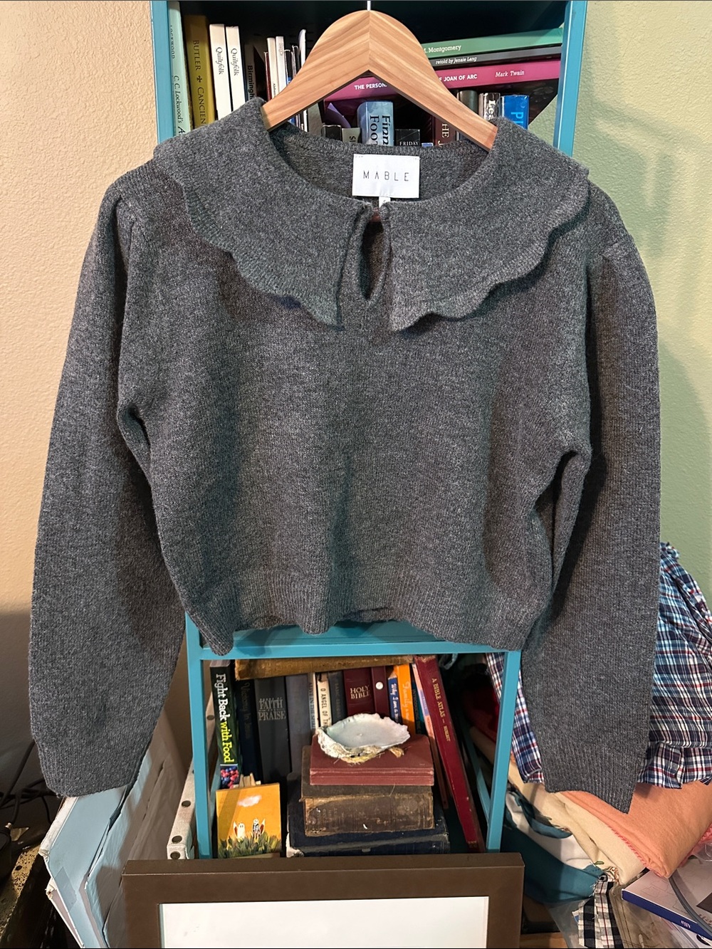 Mable Gray Knit Harper Sweater with Scalloped Collar
